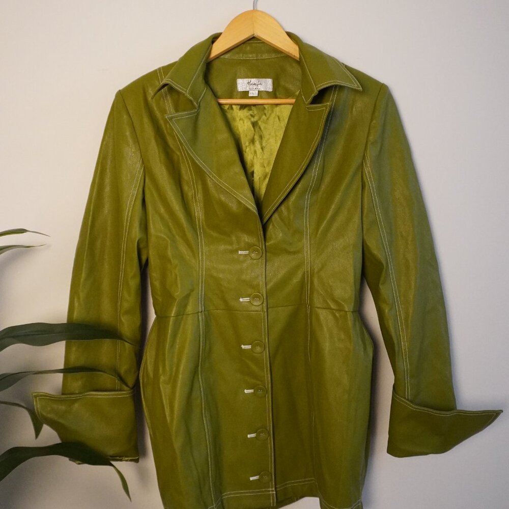 Hanifa Lightweight Leather Longline Jacket – Olive Green